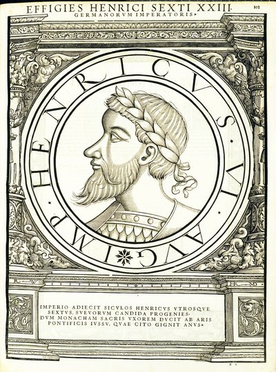 Henricus VI, illustration from Imperatorum Romanorum Omnium Orientalium et Occidentalium Verissimae Imagines ex Antiquis Numismatis by Hans Rudolf Manuel Deutsch