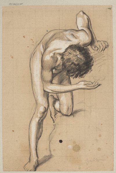 Nude of a Young Man Bent Forward by Hans Thoma