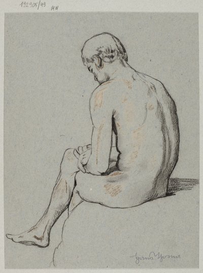 Nude of a Seated Man with Leg Crossed by Hans Thoma
