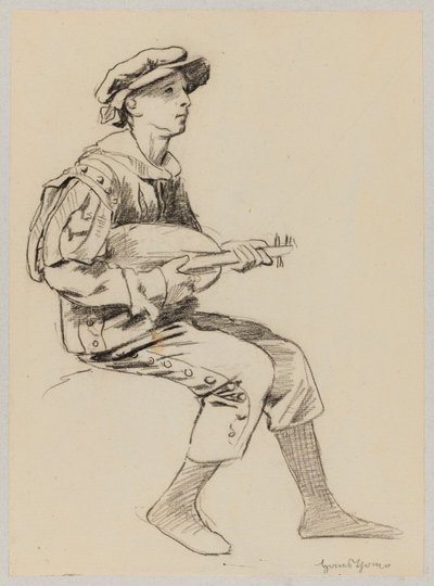 Boy in Renaissance Costume Playing the Lute by Hans Thoma