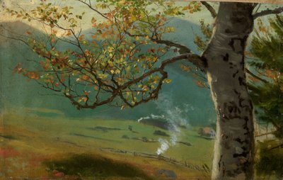 Autumn Tree in Front of Meadow Valley by Hans Thoma