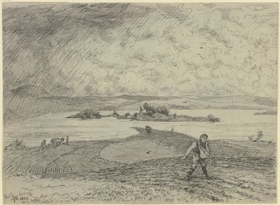 Landscape with Sower, in the Background a Lake with Island by Hans Thoma