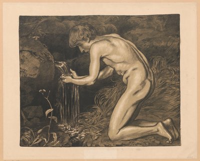 Young Man Drawing Water from a Spring, Nude by Hans Thoma