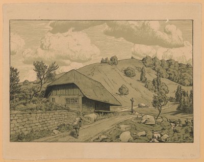 Rural Landscape with Wanderer from the Vicinity of Happach in the Black Forest by Hans Thoma