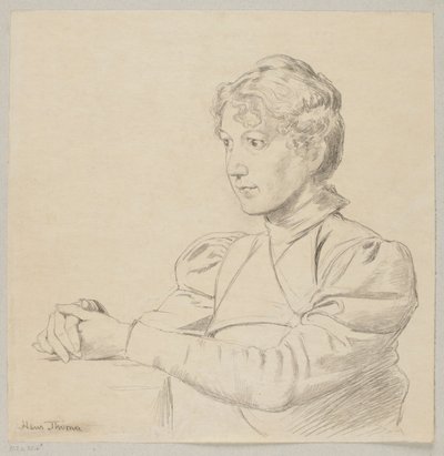 Portrait of a Young Girl with Hands on the Table, Shown to the Waist by Hans Thoma