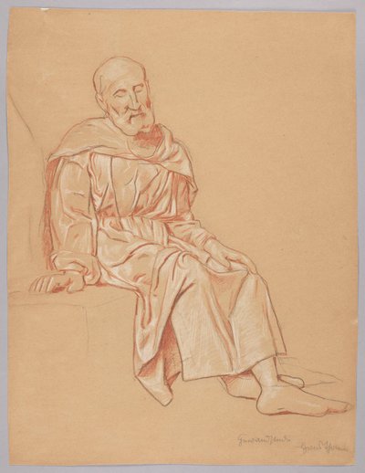 Old Man Sitting on a Stone by Hans Thoma
