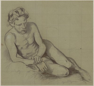 Study of a nude man lying on his right side by Hans Thoma