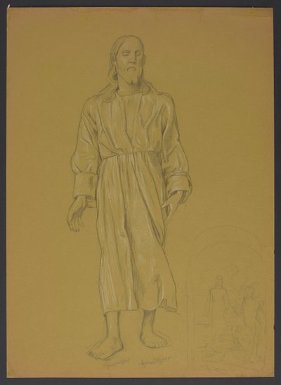 Study of the Figure of Christ, with a Sketch for the Painting "The Baptism of Christ" by Hans Thoma