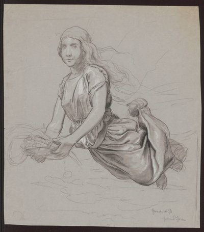 Study of a Female Figure Floating Above the Ground; Verso, Repetition of the Composition in Outline by Hans Thoma
