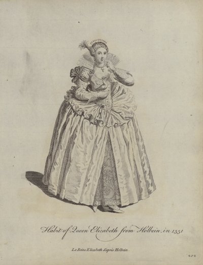 Habit of Queen Elizabeth from Holbein in 1551 by Hans after Holbein the Younger
