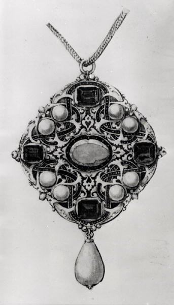 Design for a pendant set with a ruby, sapphires and pearls by Hans attr. to Holbein the Younger