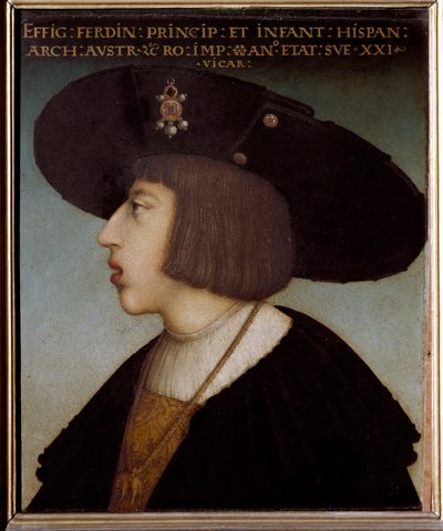 Portrait of Ferdinand I, Holy Roman Emperor and King of Bohemia and Hungary, aged 21 (wearing the collar of the Order of the Golden Fleece) by Hans or Johan Maler