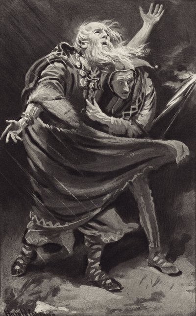 Upon a heath, exposed to the fury of the storm in a dark night, did King Lear wander out? by Harold Copping