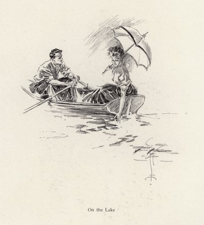 Man and Woman in a Rowing Boat on the Lake by Harrison Fisher
