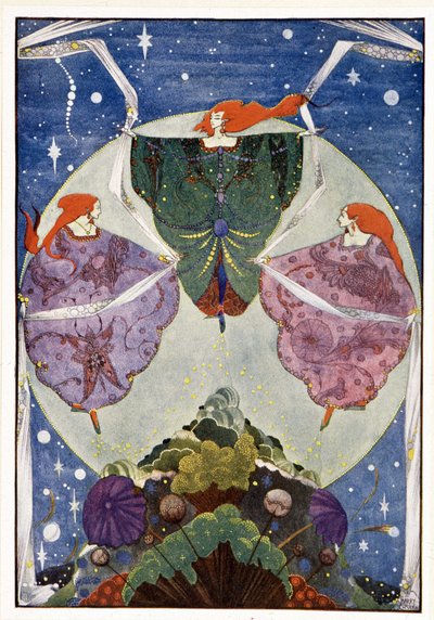 Fairies: They danced with shawls which were woven of mist and moonshine: The elf-hill - in Fairy Tales by Hans Christian Andersen, ill. by Harry Clarke by Harry Clarke
