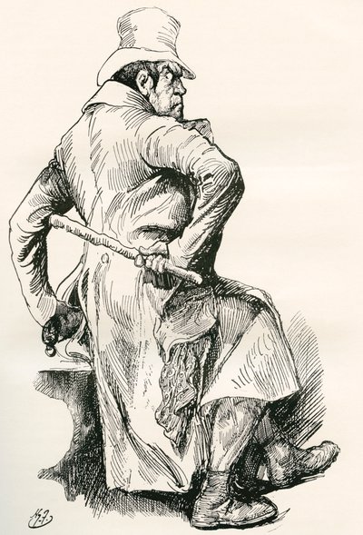 Bill Sikes. Illustration by Harry Furniss for the Charles Dickens Novel Oliver Twist, from The Testimonial Edition, Published 1910. by Harry Furniss