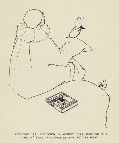 Invitation card designed by Aubrey Beardsley for the Smoke that inaugurated the Bodley Head by Harry Furniss