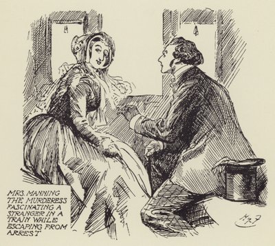 Mrs Manning the Murderess fascinating a Stranger in a Train while escaping from Arrest by Harry Furniss