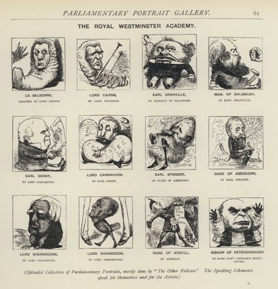 The Royal Westminster Academy - imagining how politicians might paint each other by Harry Furniss