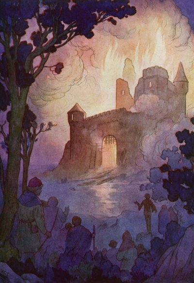The great keep flamed up, a pillar of fire visible for miles by Harry George Theaker