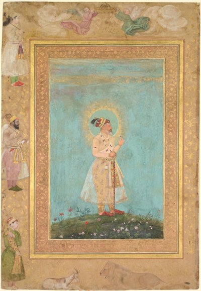 Shah Jahan holding a spinel and a long Deccan sword, from the Late Shah Jahan Album by Hashim