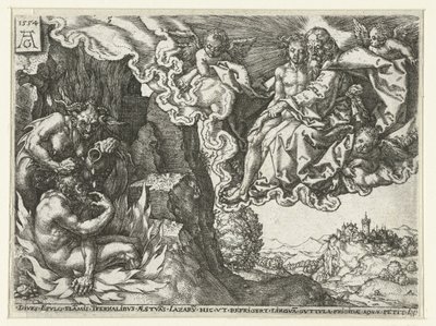 The Rich Man in Hell Sees Abraham with Lazarus (series: Parable of Lazarus and the Rich Man) by Heinrich Aldegrever