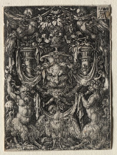 Ornament Design with a Mask and an Eagle Between Two Fauns Below, 1509 by Heinrich Aldegrever
