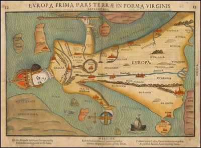 1580s Anthropomorphic Map of Europe by Heinrich Bünting