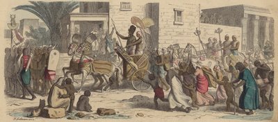 An Ancient Egyptian Pharaoh Setting Off for War (Coloured Engraving) by Heinrich Leutemann