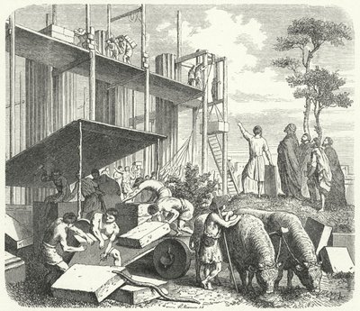 Building of a temple on the Aventine Hill, Rome (engraving) by Heinrich Leutemann