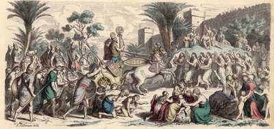 Reception of a Victorious Assyrian Army (Coloured Engraving) by Heinrich Leutemann