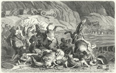 Romans deploying in phalanx formation against Thracian cavalry by Heinrich Leutemann