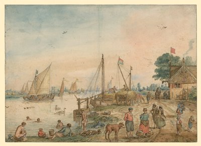 The Summer: River Landscape with Bathers by Hendrick Avercamp