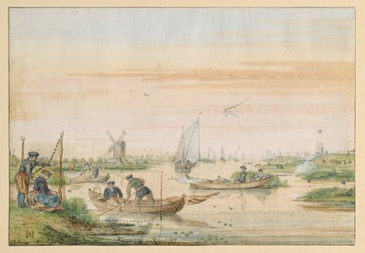 Canal Landscape with Fishermen and Owl Hunters by Hendrick Avercamp
