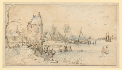Village with Watchtower and Church on the Lakeshore by Hendrick Avercamp