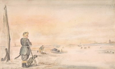 Winter Landscape with a Hunter and His Dog by Hendrick Avercamp