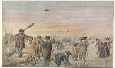 Winter Scene on the Ice, with a Hunter Showing an Otter by Hendrick Avercamp