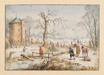 Winter Landscape with Round Tower by Hendrick Avercamp