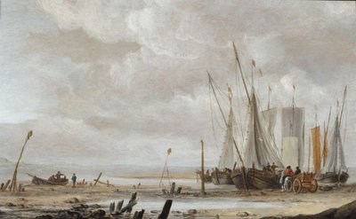 A Beach Scene with Fishing Boats Drawn Up by Hendrick Dubbels