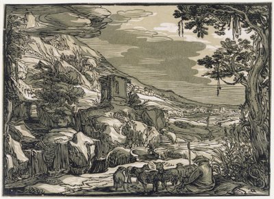 Arcadian Landscape with a Shepherd by Hendrick Goltzius