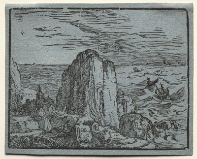 Four Small Landscapes: No.4, Cliff on the Seashore by Hendrick Goltzius