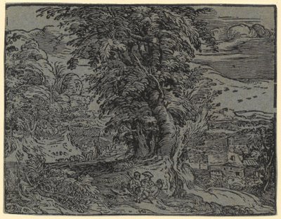 Landscape with a Seated Couple and a Shepherd, Plate 2 from the Series "Four Small Landscapes" by Hendrick Goltzius