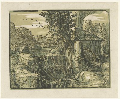 Landscape with Waterfall (Four Small Landscapes) by Hendrick Goltzius