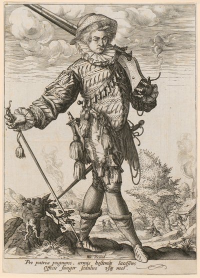 Standing Landsknecht with Musket and Pike by Hendrick Goltzius
