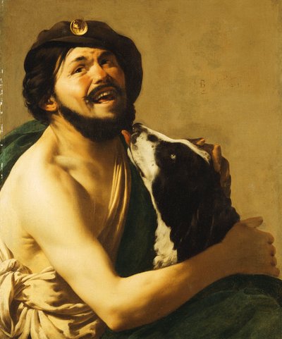 A laughing Bravo with a Dog by Hendrick ter Brugghen