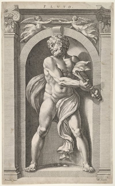 Pluto, on Verso Sketches of a Figure, Four Heads, and a Column by Hendrik Goltzius