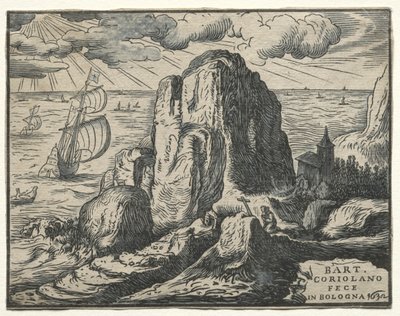 Set of 4 Landscapes: No. 4 - Cliff on the Seashore by Hendrik Goltzius