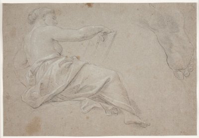 Half-Reclining Draped Female Figure with a Book. Study of a Foot by Hendrik Krock