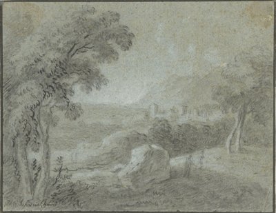 Southern Hilly Landscape with a City in the Distance by Hendrik Willem Schweickhardt