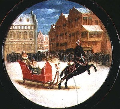 Winter Landscape with Figures in a Horsedrawn Sleigh by Hendrik the Younger Steenwyck
